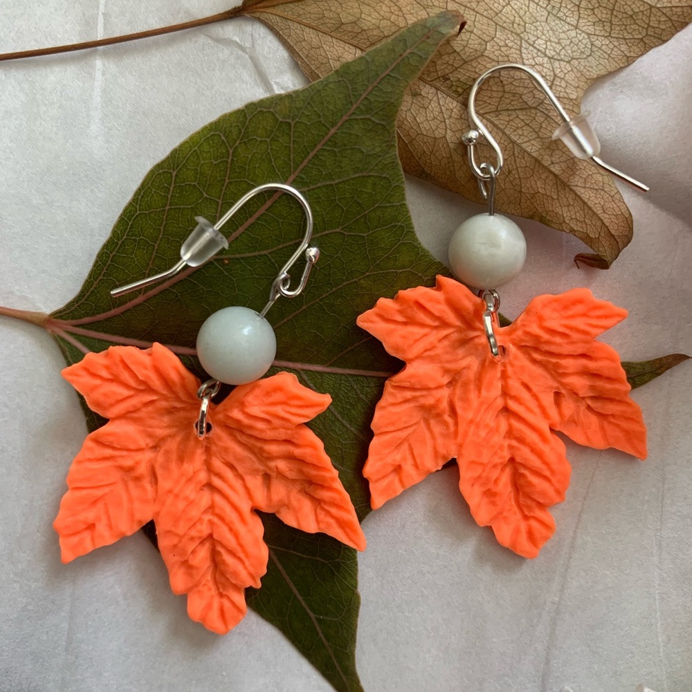 Real silver plated earrings hooks/Handmade maple leaf earrings